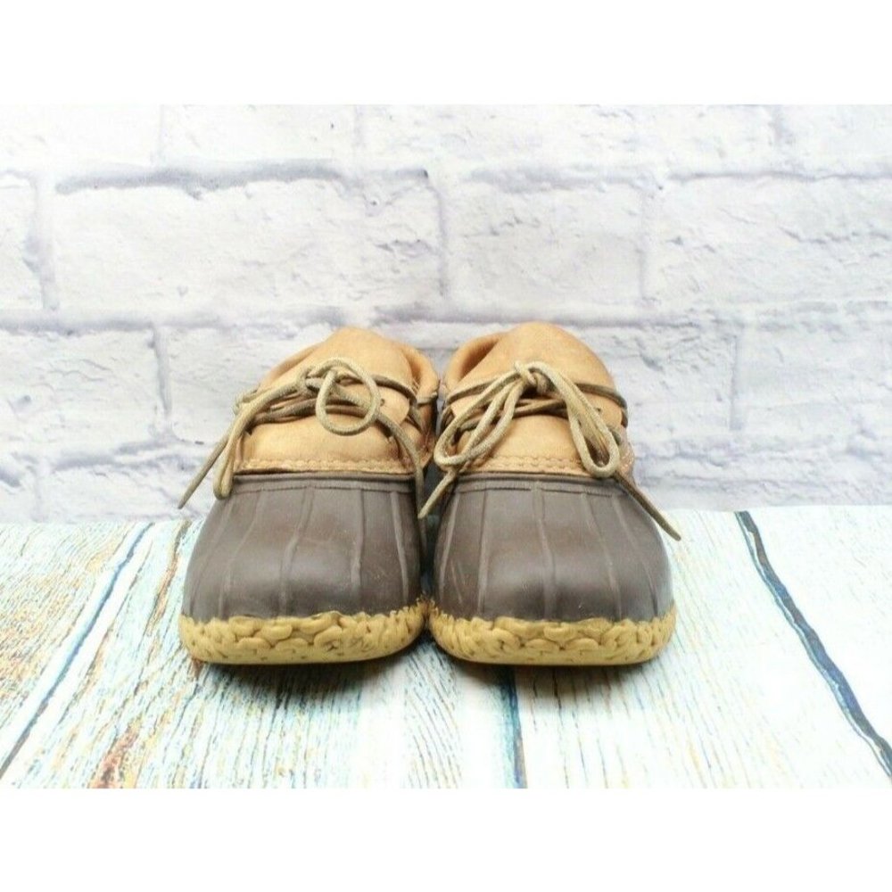 LL Bean Unlined Brown Leather Rubber Low Ankle Gum Shoe Duck Boots M 7 L 9 - Picture 4 of 10
